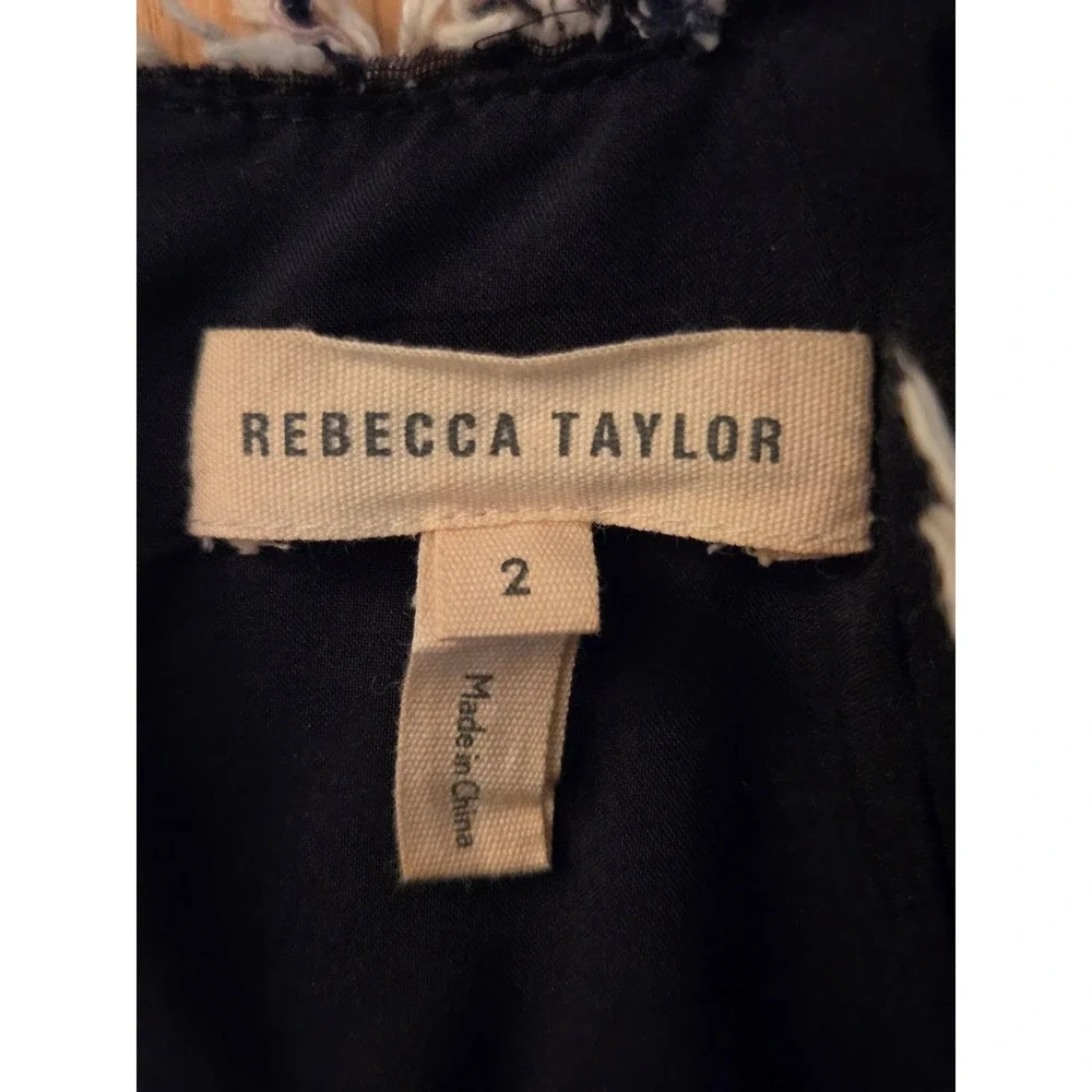 Rebecca Taylor Navy + Cream Confetti Tweed Boucle Fringe Sheath Work Dress Sz 2 - Picture 6 of 13